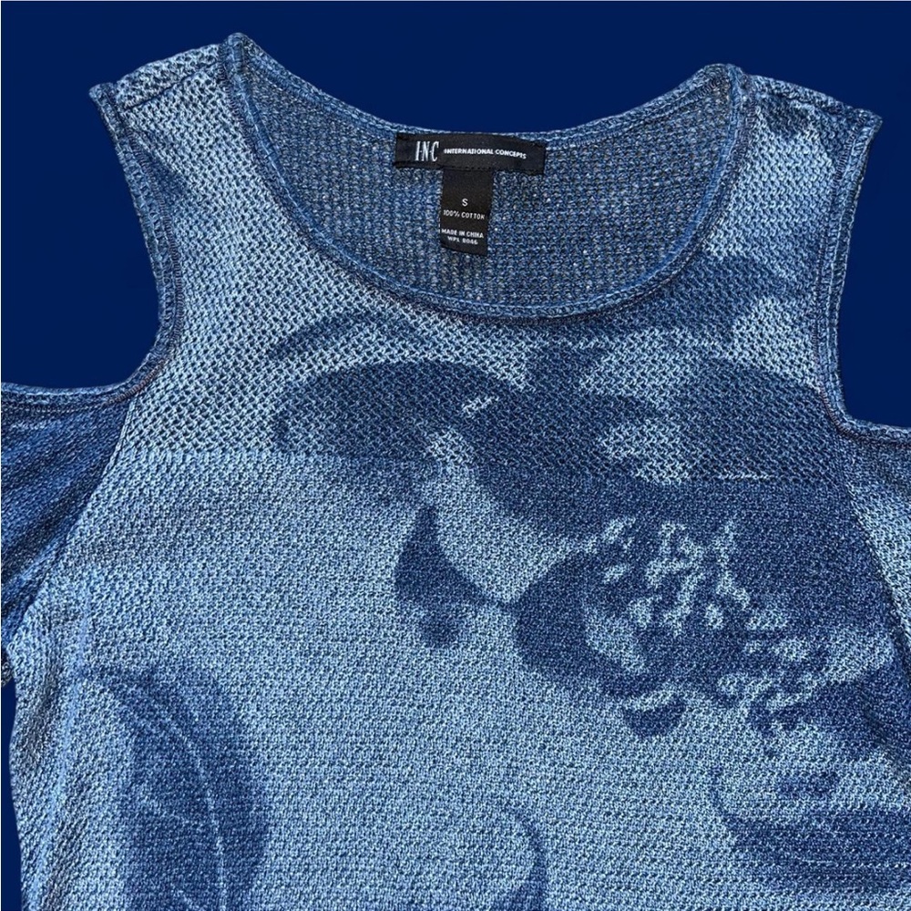 INC International Concepts Printed Cotton Cold Shoulder Crewneck Size S - Picture 4 of 7